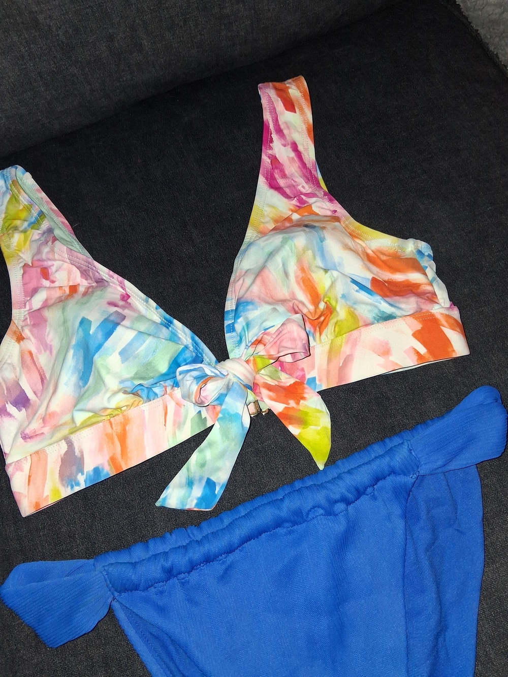 No Boundaries Multicolor Tie-Front Top with Blue Waistband